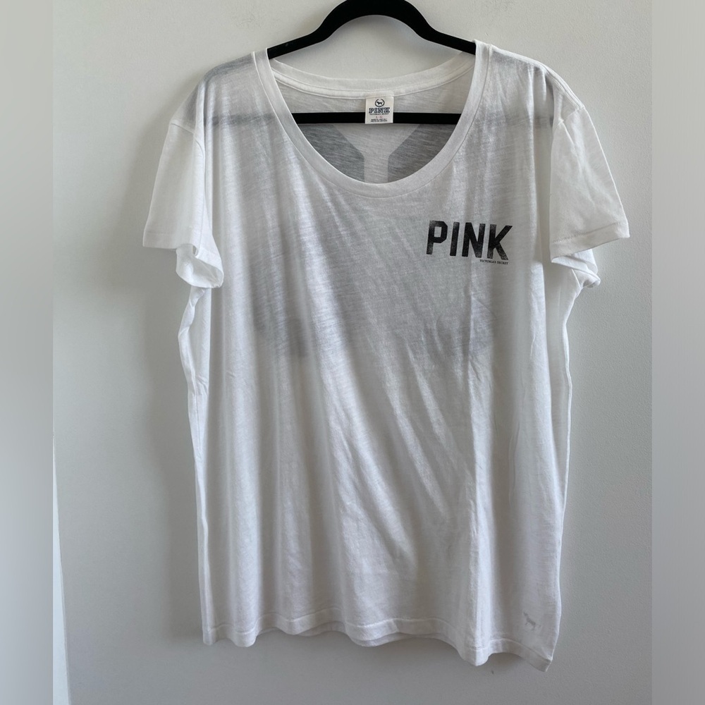 Victoria's Secret Pink White & Black Graphic Tee Size L New Without Tag